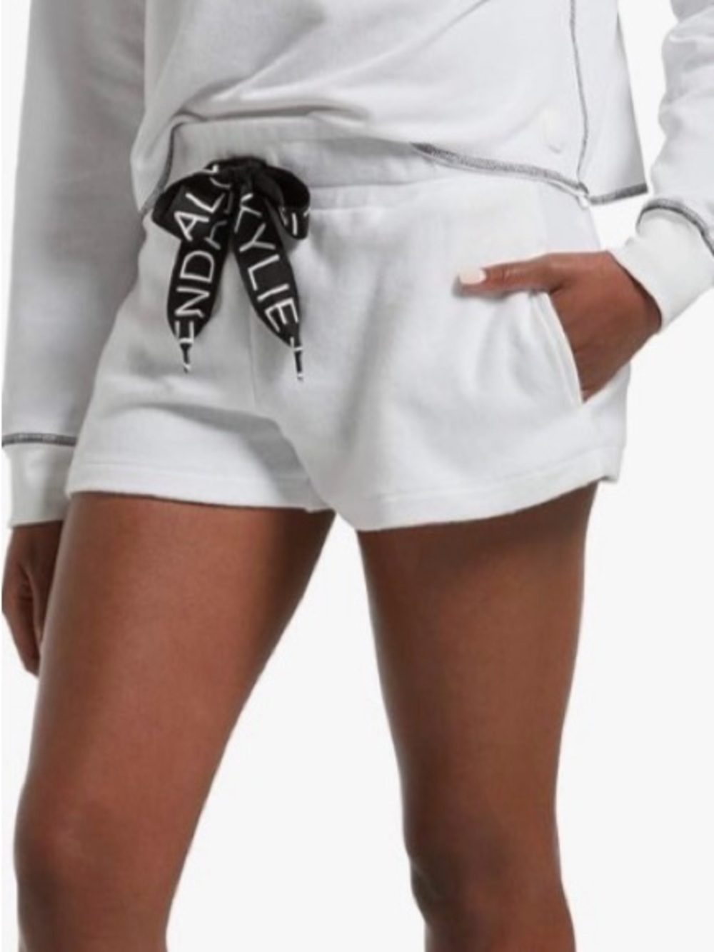 Kendall & Kylie White Lounge Pajama Shorts with Drawstring Womens L NWT